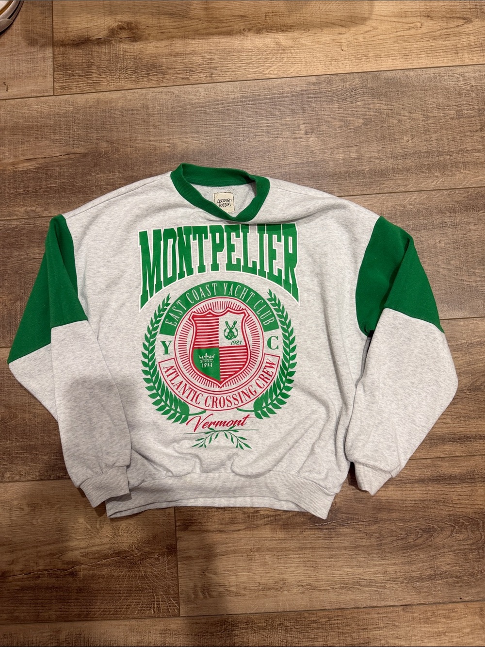 Montpelier Crewneck Sweatshirt in Gray with Green Accents